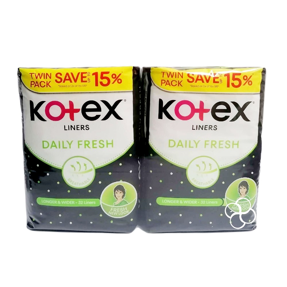 Kotex Longer & Wider Fresh Liners 2 x 32s